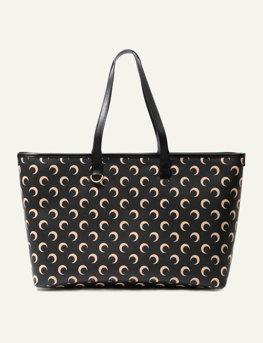 Marine Serre moon pattern black tote bag front view