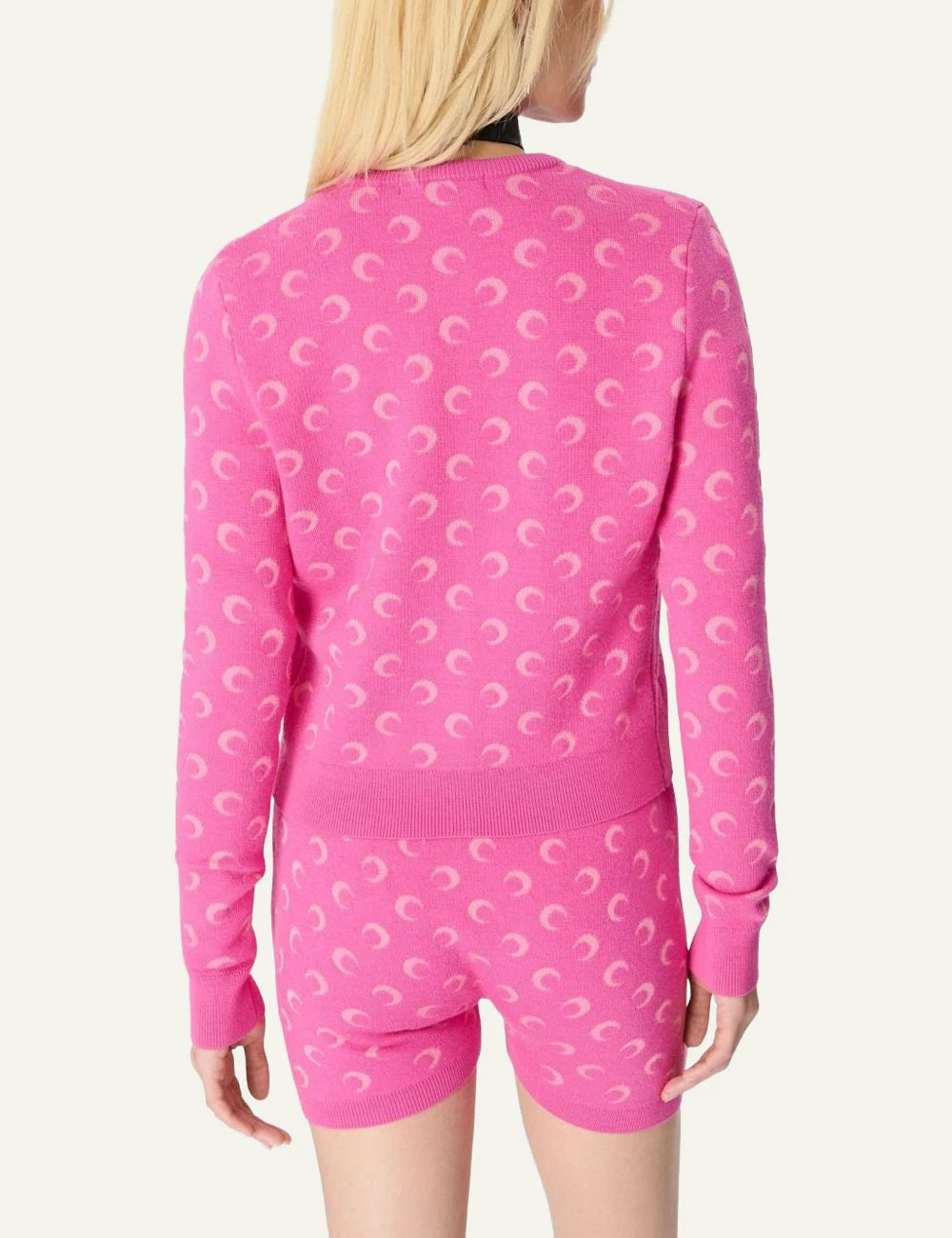 Marine Serre pink moon jacquard cardigan back view