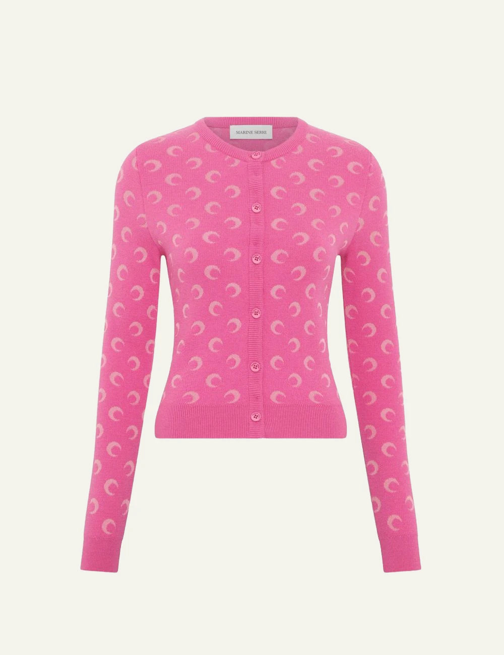Marine Serre pink moon jacquard cardigan front view