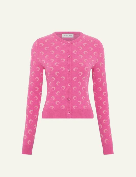 Marine Serre pink moon jacquard cardigan front view