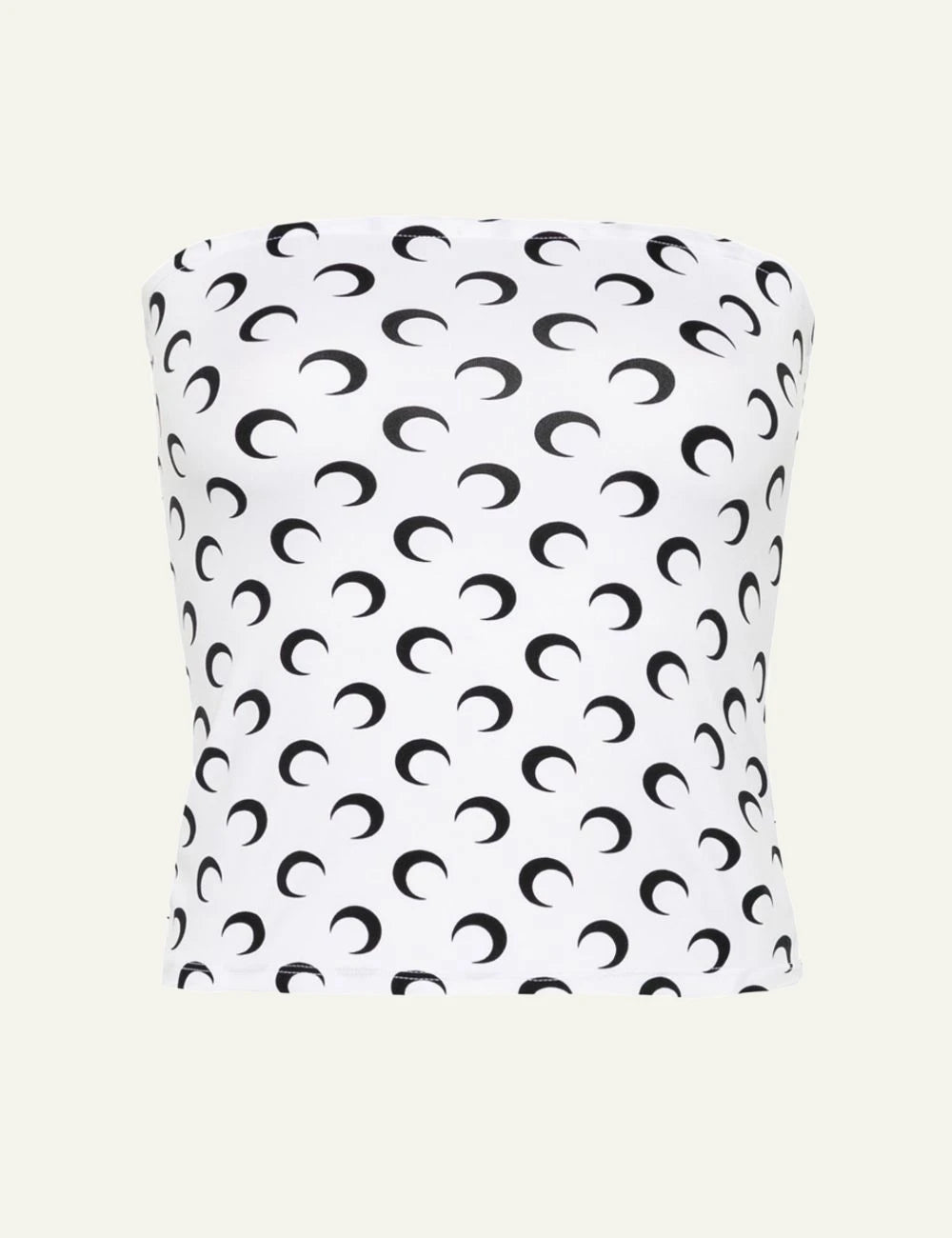 Marine Serre white black moon print strapless top front view