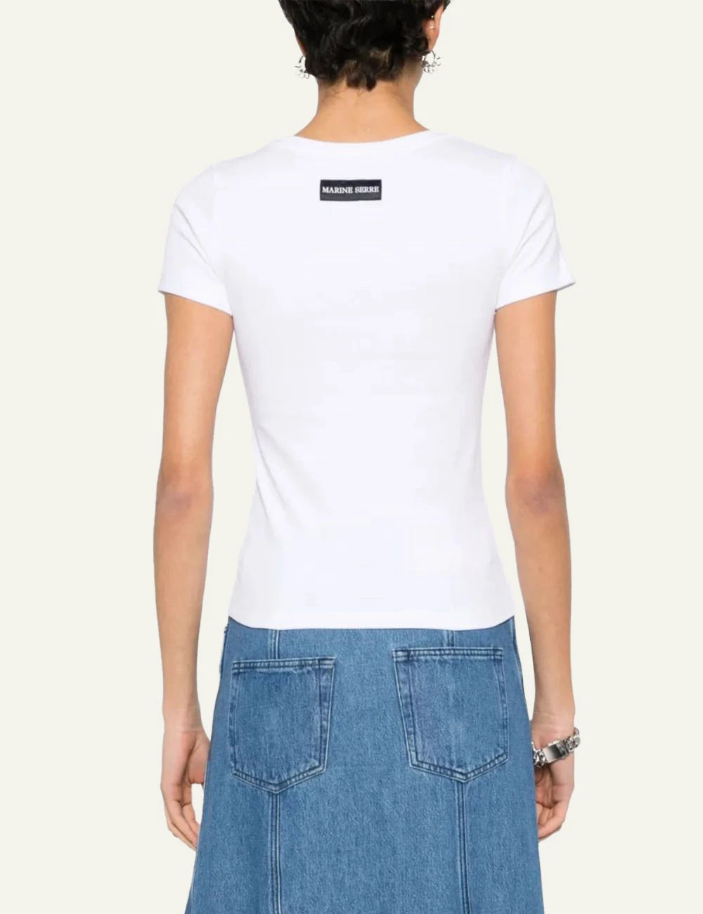 Marine Serre white crescent moon embroidered t-shirt back view