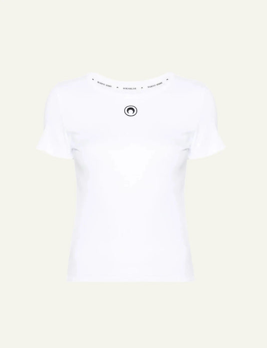 Marine Serre white crescent moon embroidered t-shirt front view