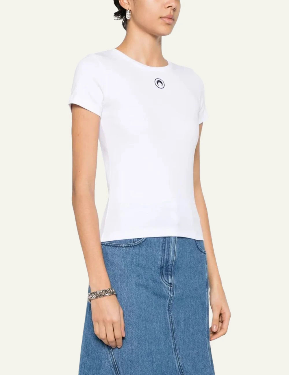 Marine Serre white crescent moon embroidered t-shirt side view