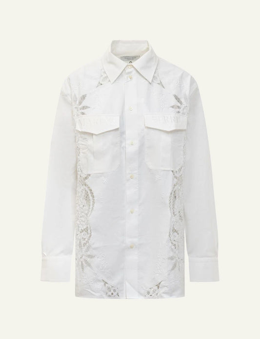 Marine Serre white embroidered lace shirt front view