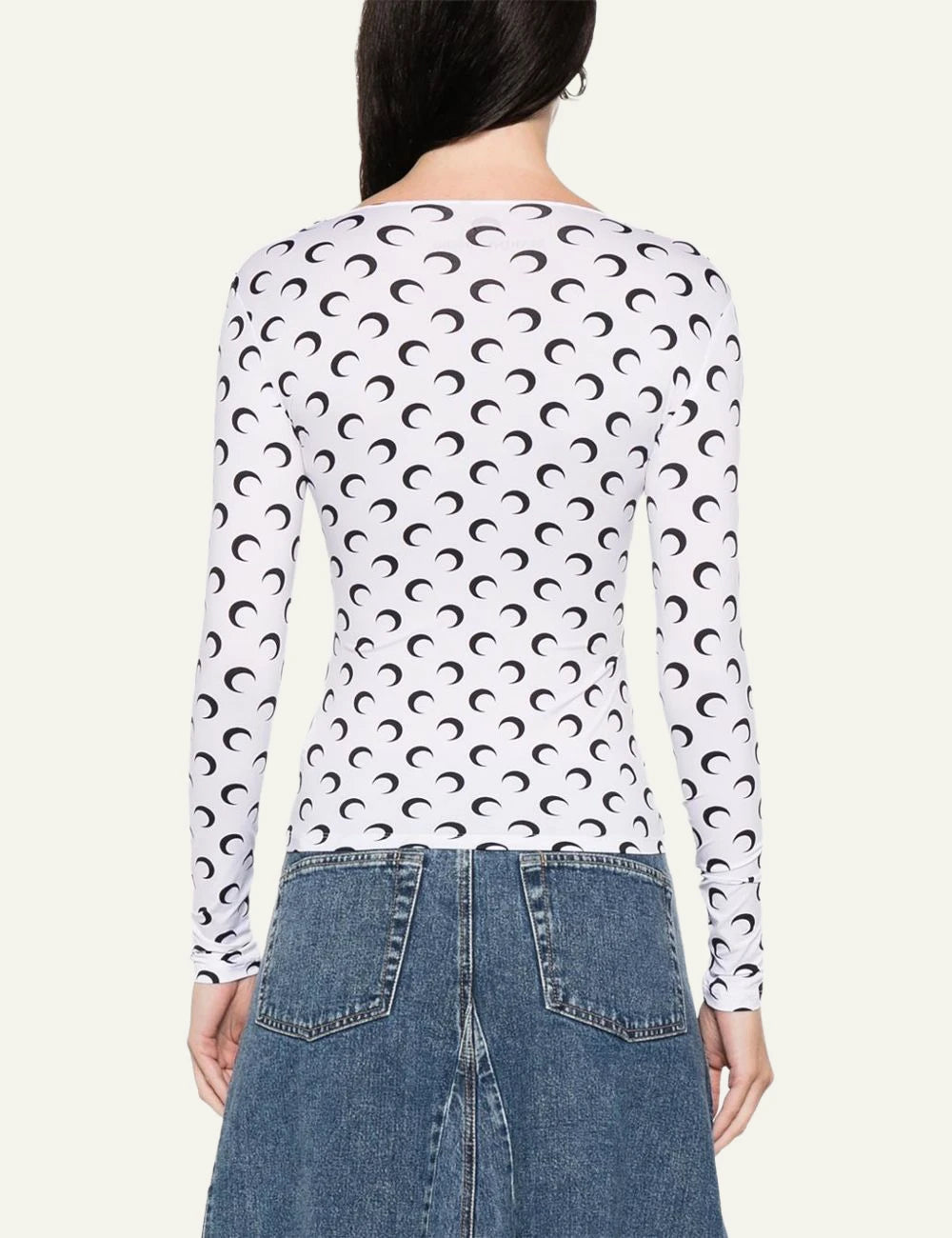 Marine Serre white moon pattern square neck long sleeve top back view