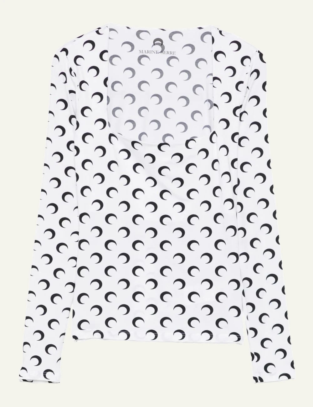 Marine Serre white moon pattern square neck long sleeve top front view