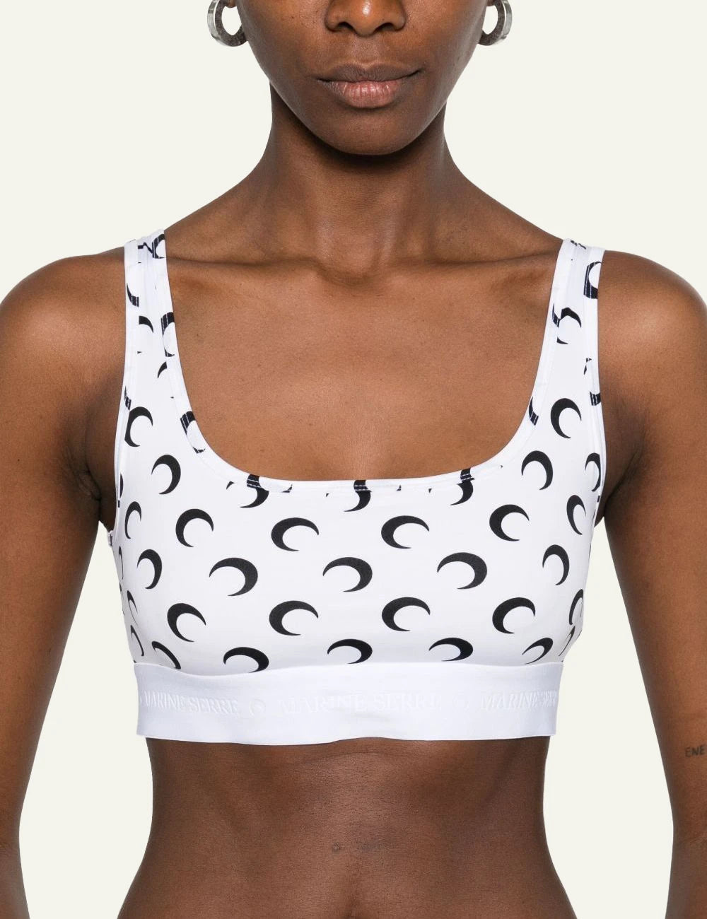 Marine Serre white moon print bralette front detail view