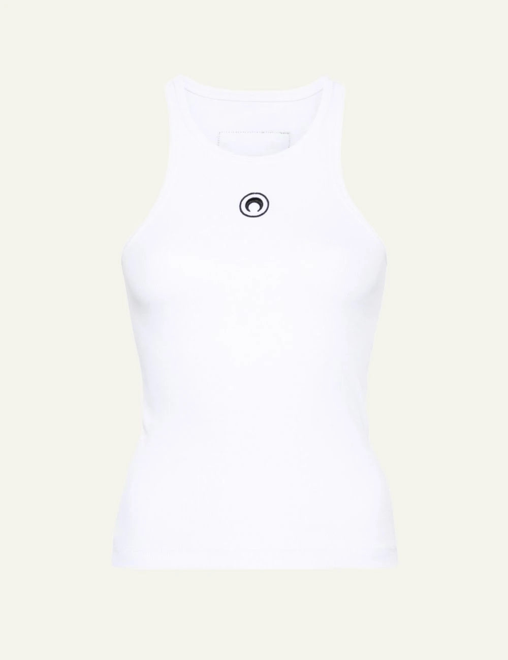 Marine Serre white ribbed tank top me crescent moon logo front view
