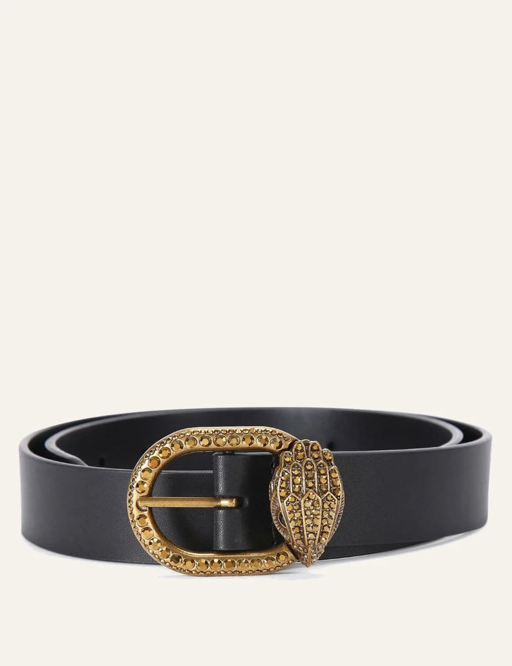Γυναικεία ζώνη Kurt Geiger Mayfair black leather με antique brass buckle και eagle head με crystals