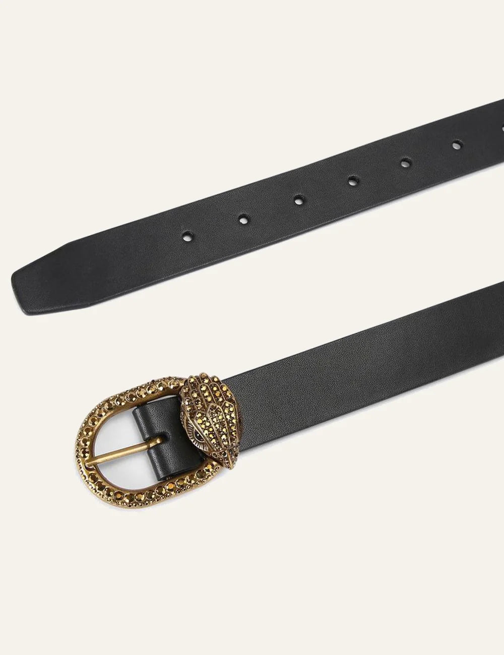 Γυναικεία ζώνη Kurt Geiger Mayfair black leather full view με chunky belt loop και crystals