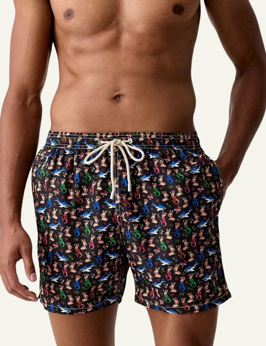 MC2 Saint Barth mermaid print swim shorts black front view
