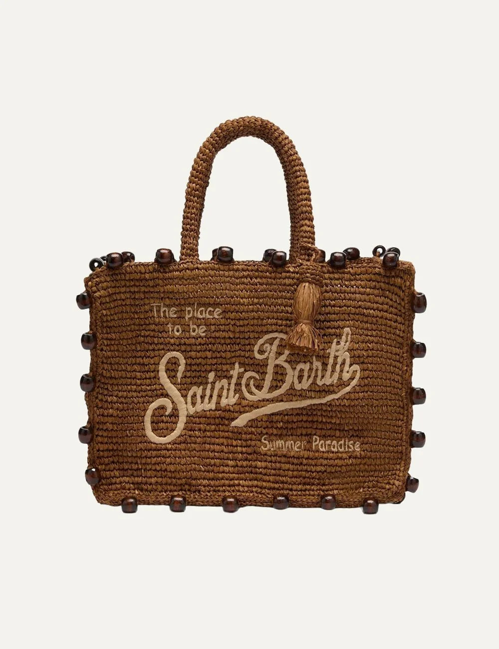 mc2 saint barth colette raffia bag brown beads logo front view