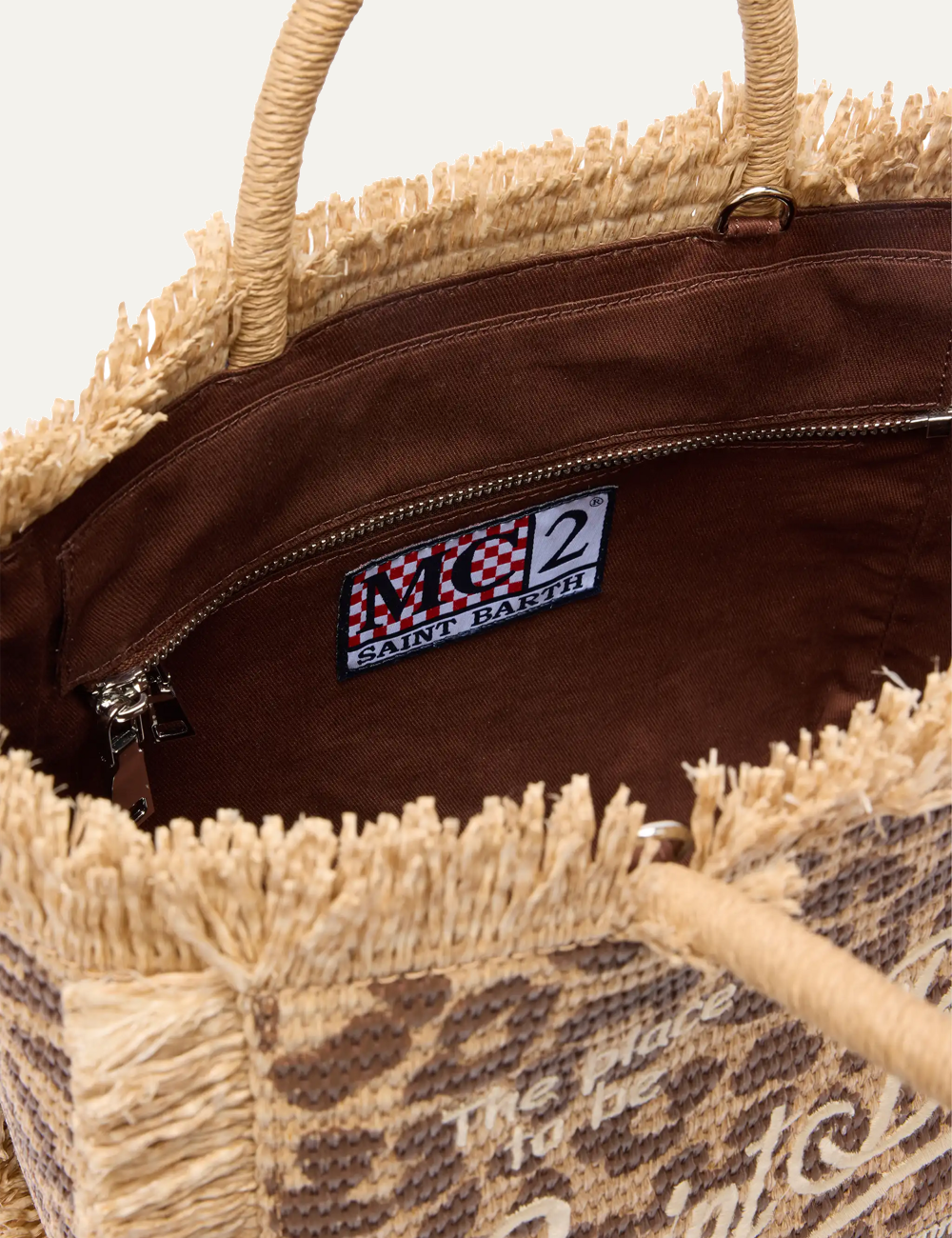 mc2 saint barth colette straw bag leopard beige brown top view