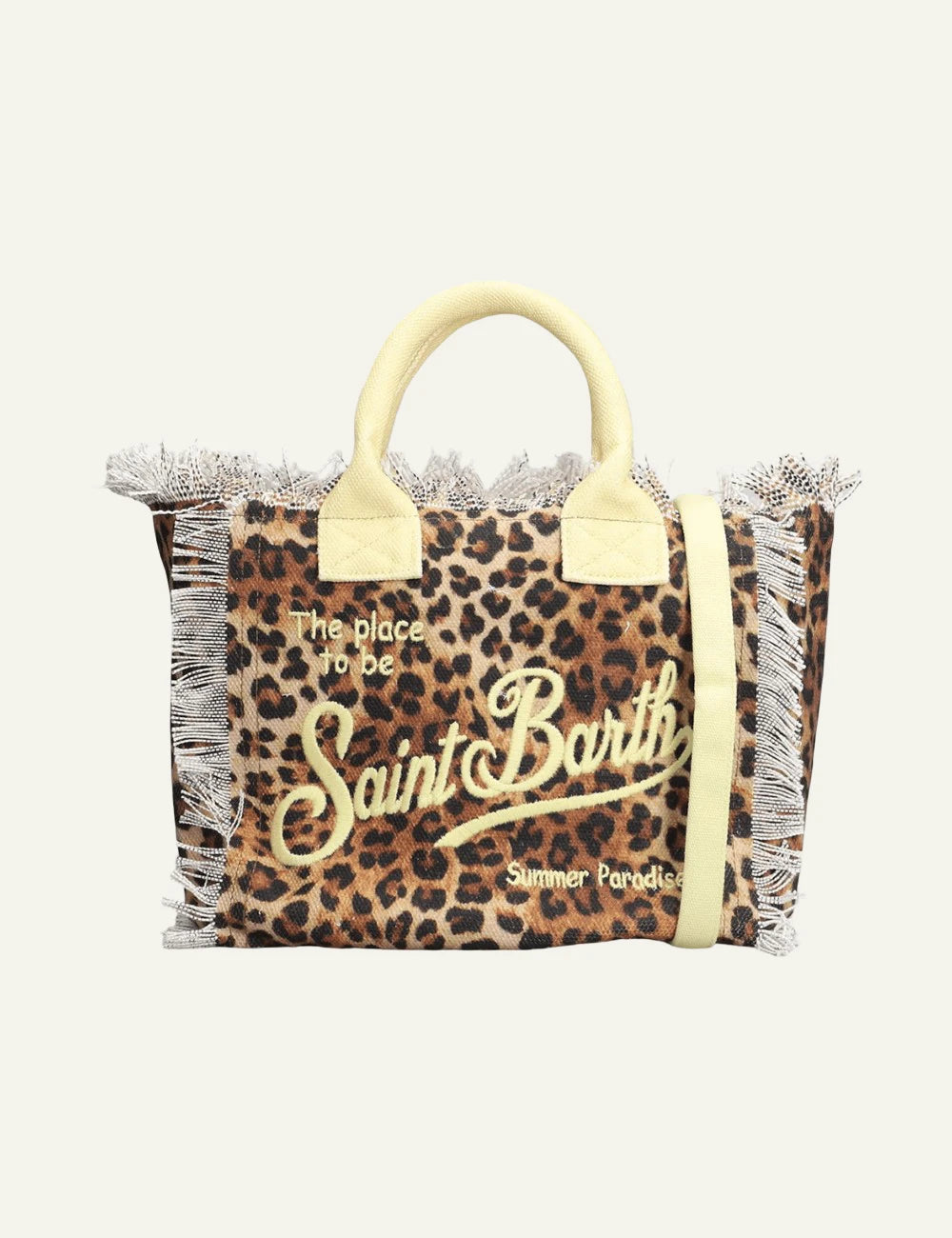 MC2 Saint Barth mini leopard tsanta me krossia kai shoulder strap front detail view