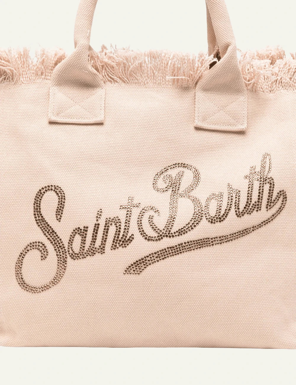 MC2 Saint Barth beige canvas tsanta me strass logo front detail view