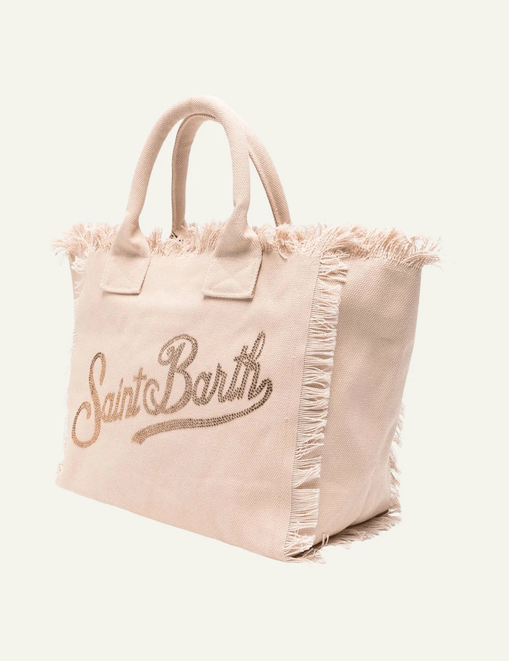 MC2 Saint Barth beige canvas tsanta me strass logo side view