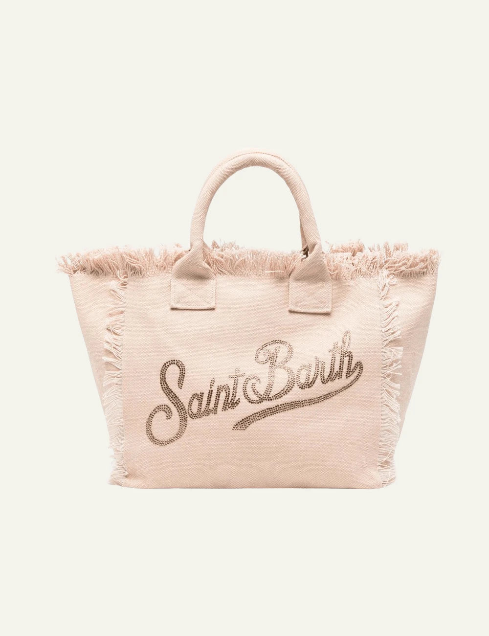 MC2 Saint Barth beige canvas tsanta me strass logo front view
