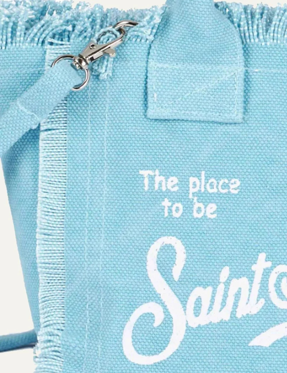 mc2 saint barth mini linen bag blue logo front detail view