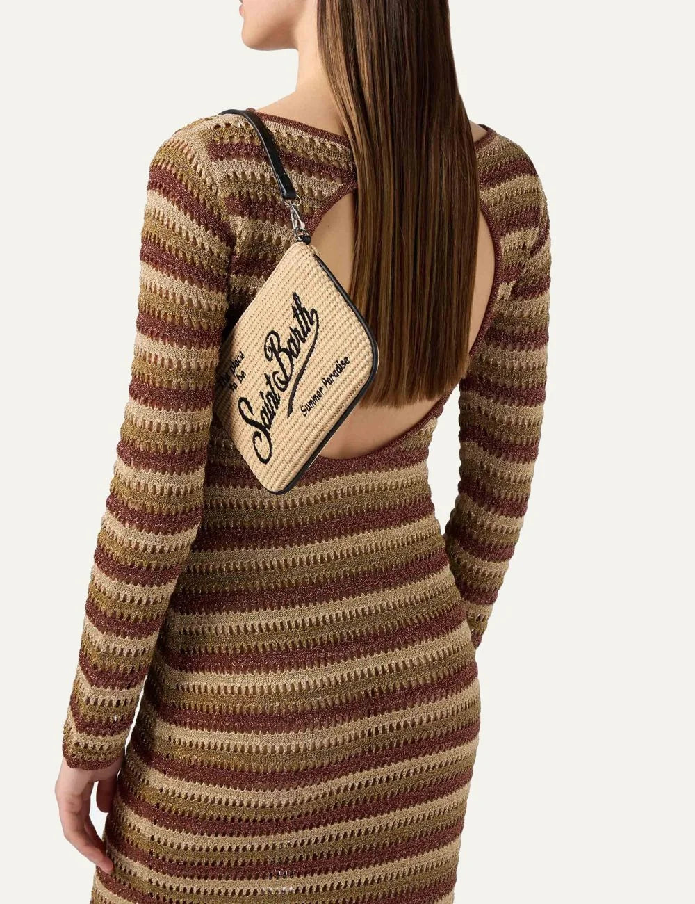 mc2 saint barth mini parisienne pouch beige black logo front model view
