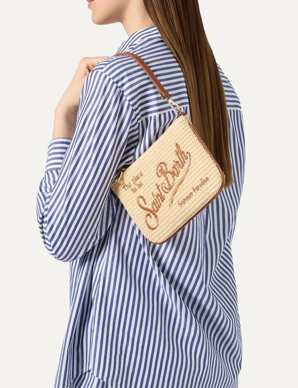 mc2 saint barth mini parisienne pouch beige brown logo front model view