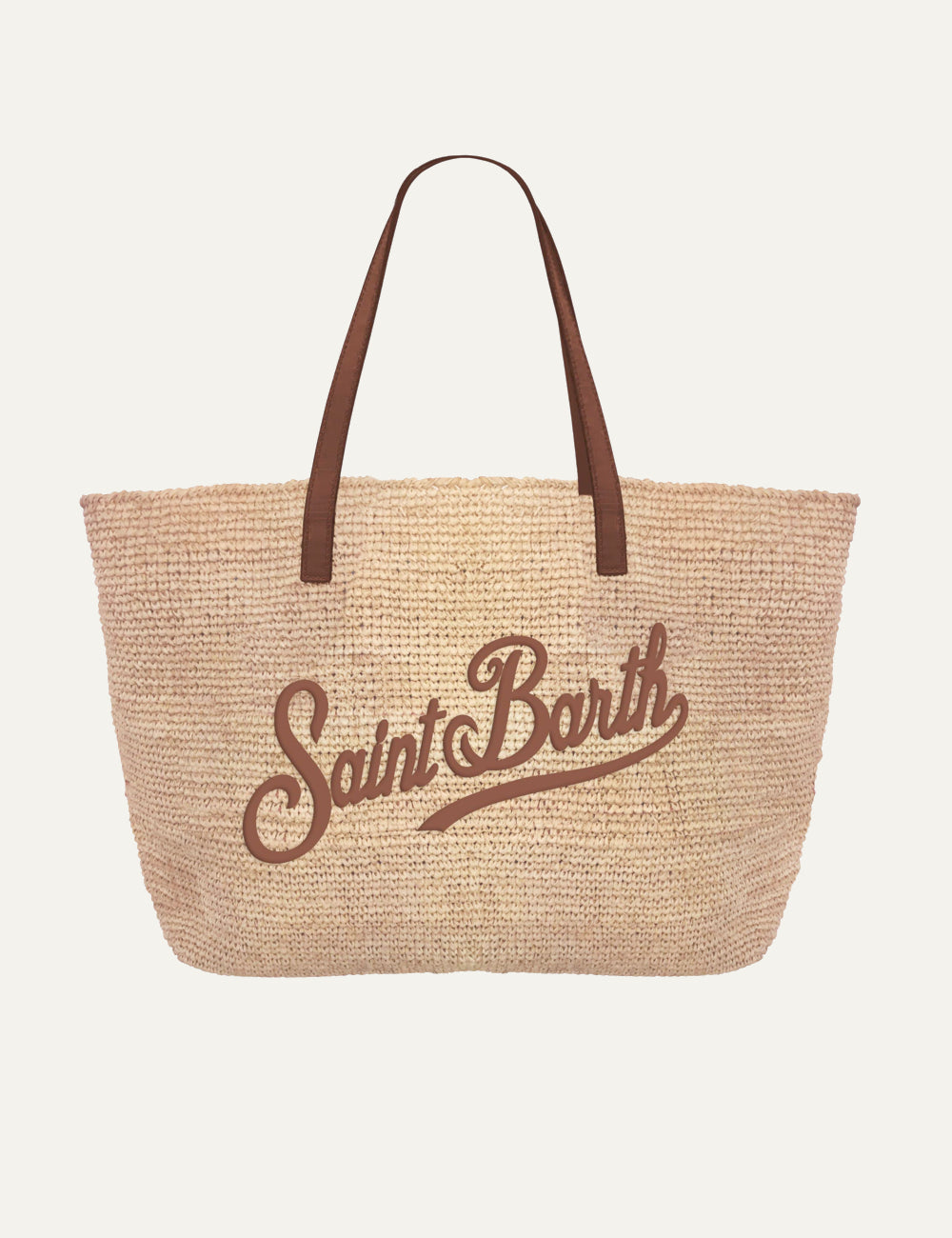 mc2 saint barth raffia city bag beige brown handles logo front view