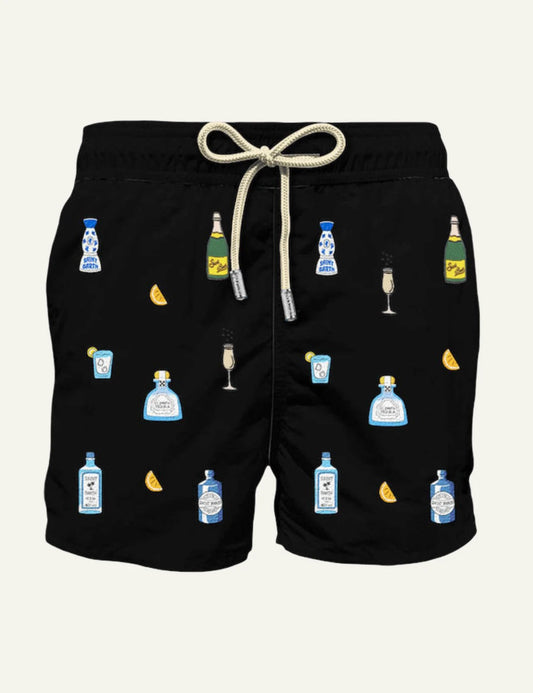 MC2 Saint Barth embroidered drink bottle swim shorts black front view