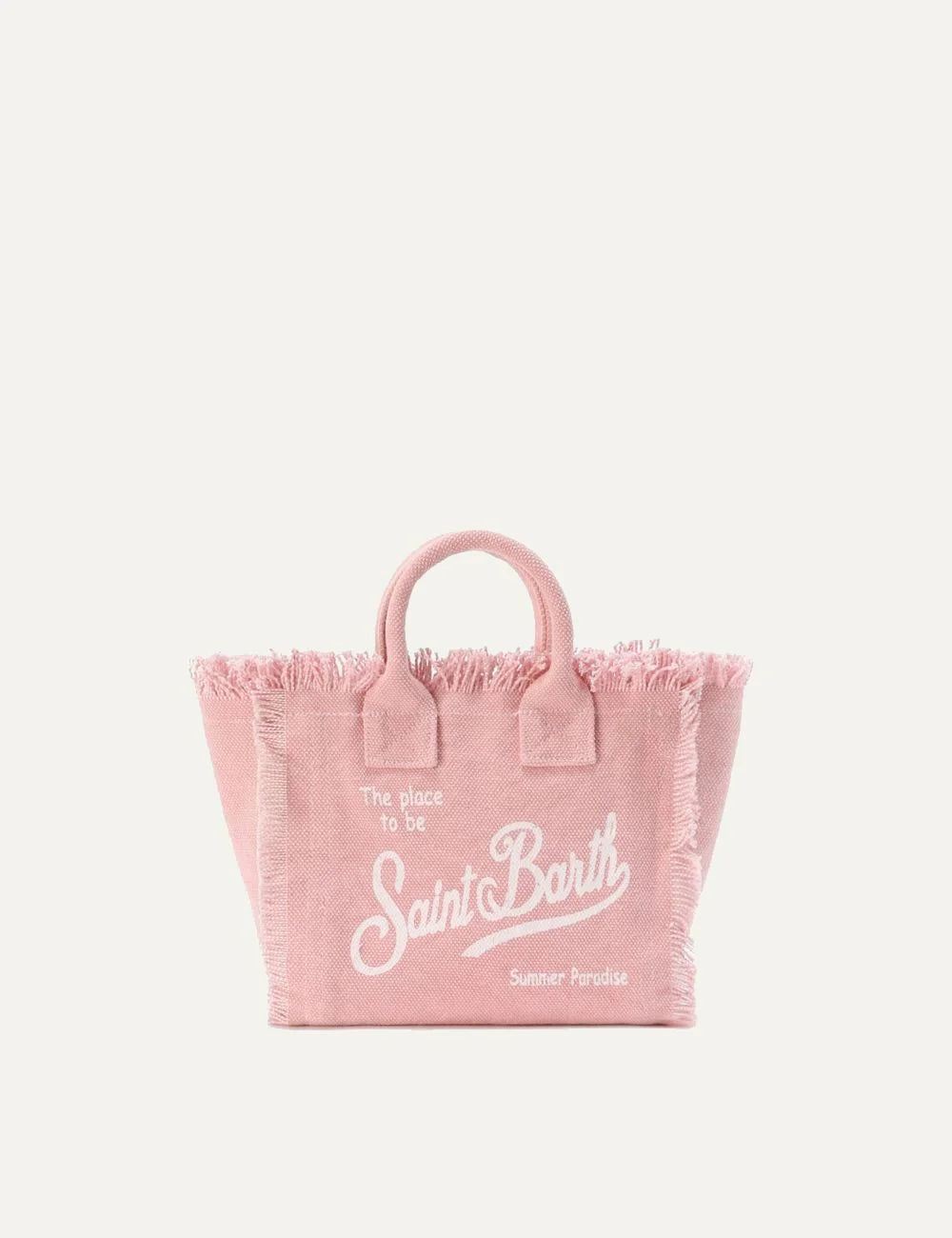 mc2 saint barth vanity mini canvas bag pink fringes logo front view