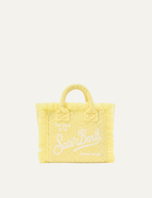 mc2 saint barth vanity mini nylon animal print bag yellow fringes front view
