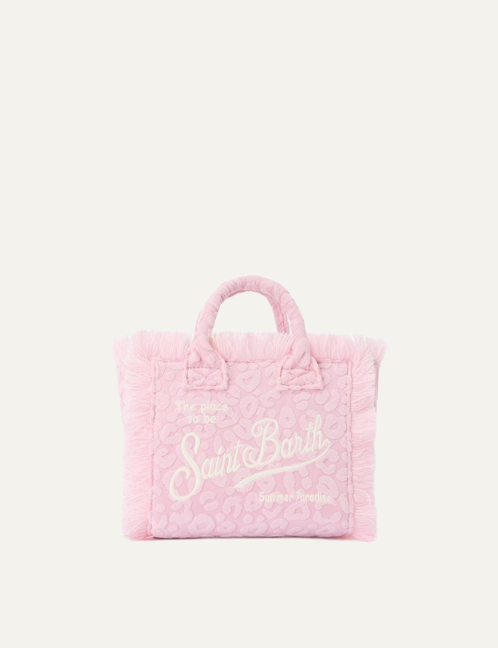 mc2 saint barth vanity mini terry leopard bag pink embroidered logo front view