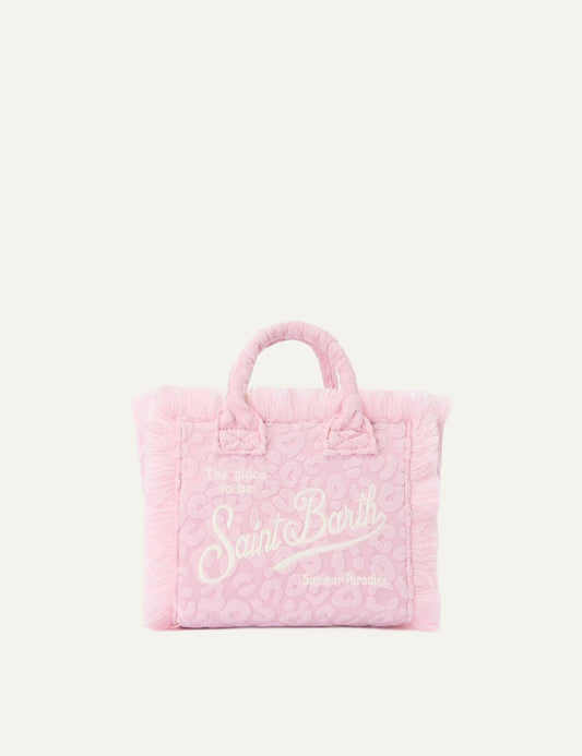 mc2 saint barth vanity mini terry leopard bag pink embroidered logo front view