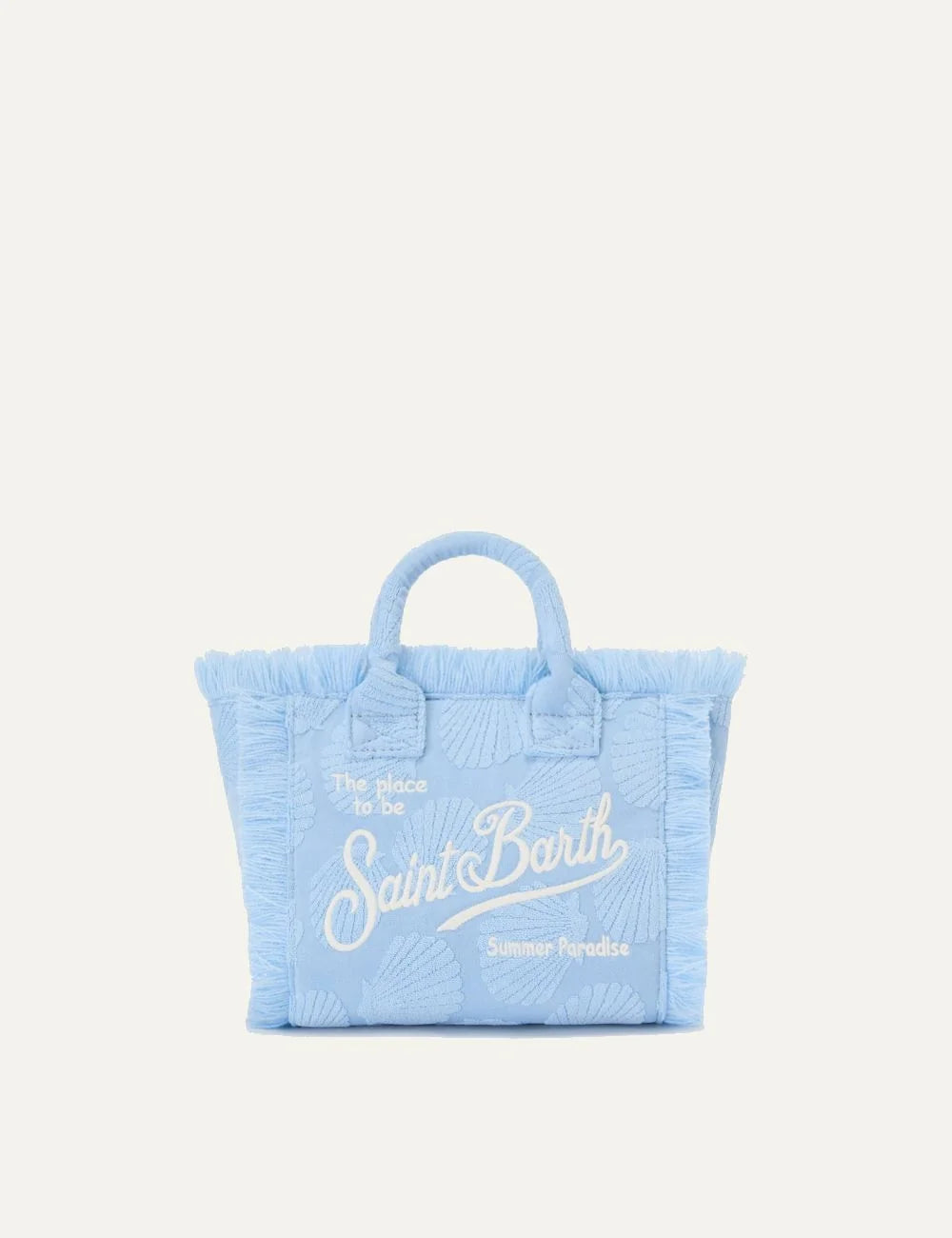 mc2 saint barth vanity mini terry shell bag light blue embroidered logo front view