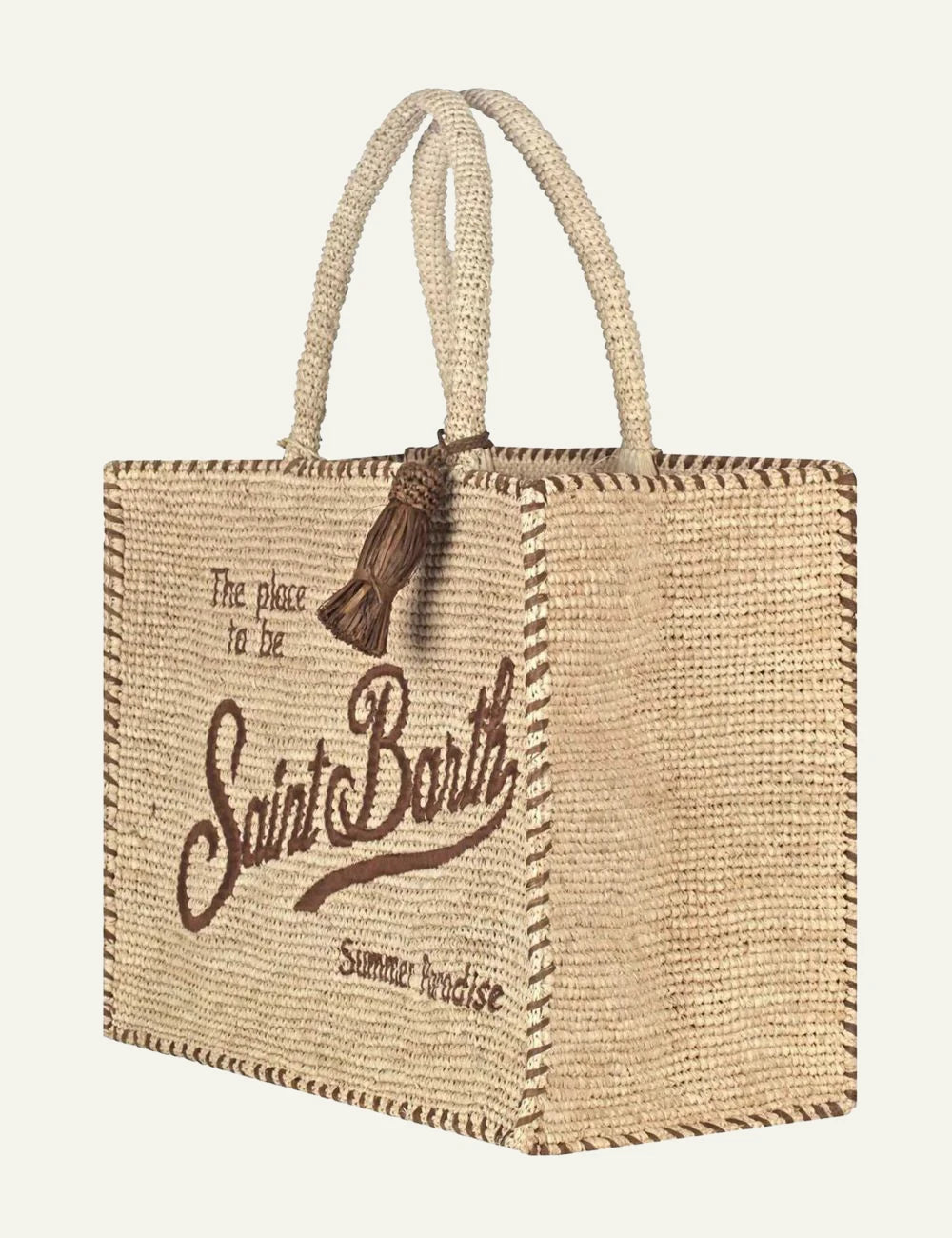 MC2 raffia tote bag beige logo saint barth side view