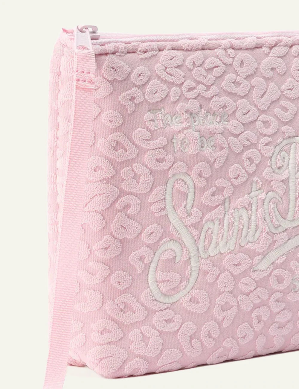 Mc2 Saint Barth Aline Pochette pink embossed leopard small pouch front detail view