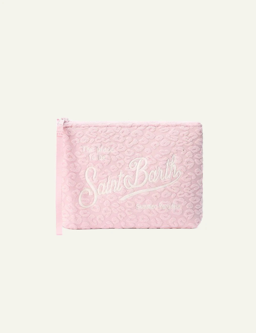 Mc2 Saint Barth Aline Pochette pink embossed leopard small pouch front view