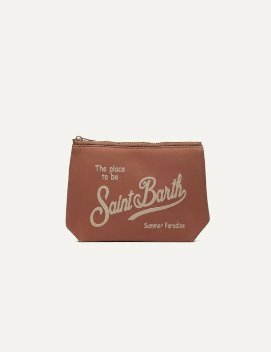 mc2 saint barth aline pouch brown neoprene logo front view