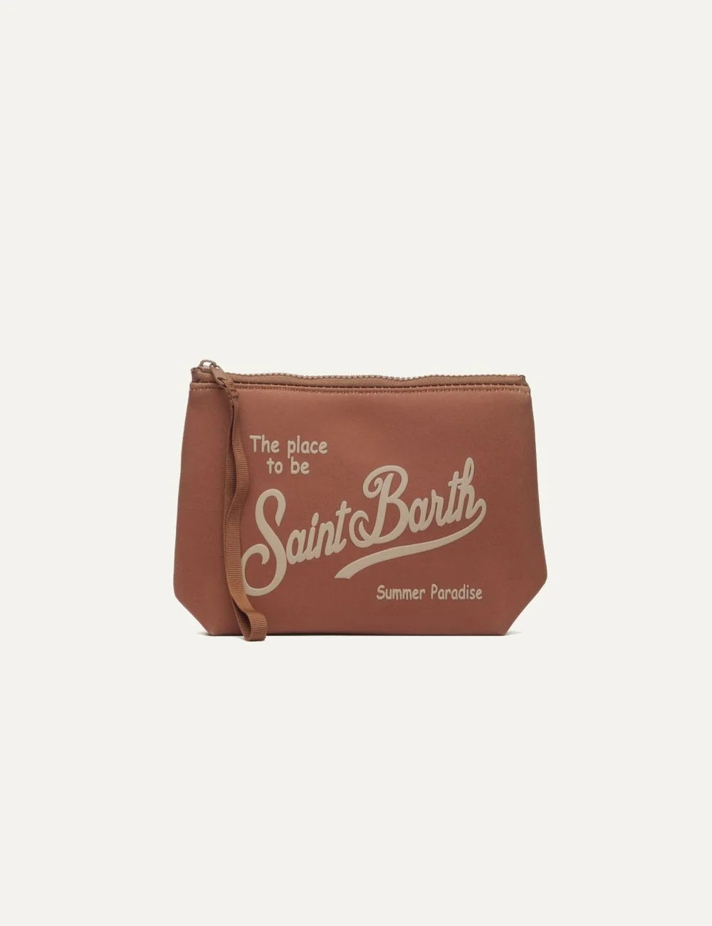 mc2 saint barth aline pouch brown neoprene logo front detail view