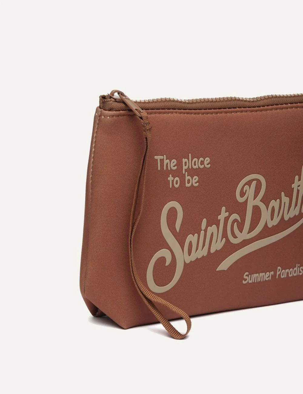 mc2 saint barth aline pouch brown neoprene logo side view
