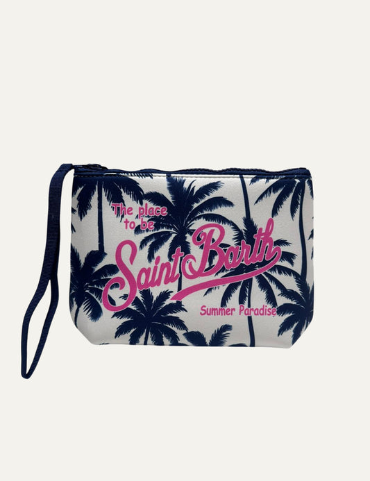 mc2 saint barth aline pouch palm print pink logo front view