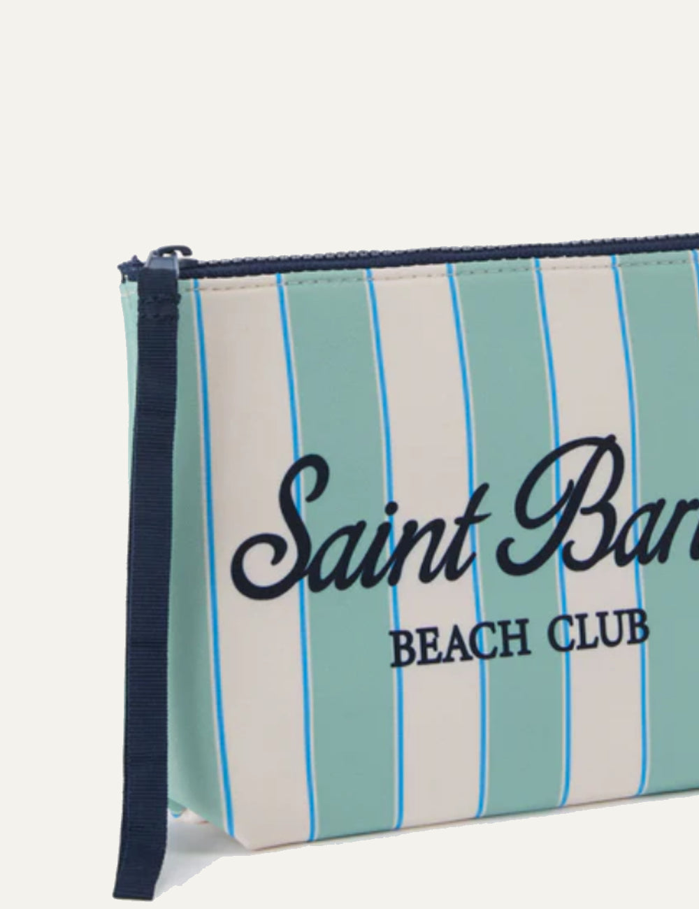mc2 saint barth aline pouch striped turquoise white beach club front detail  view