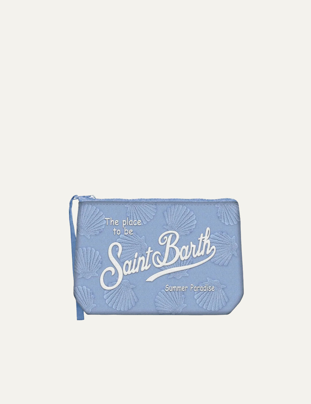 mc2 saint barth aline shell pouch light blue wristlet front view