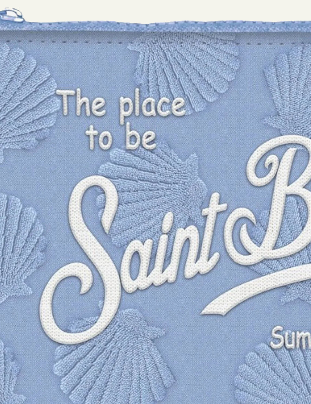 mc2 saint barth aline shell pouch light blue wristlet front detail view