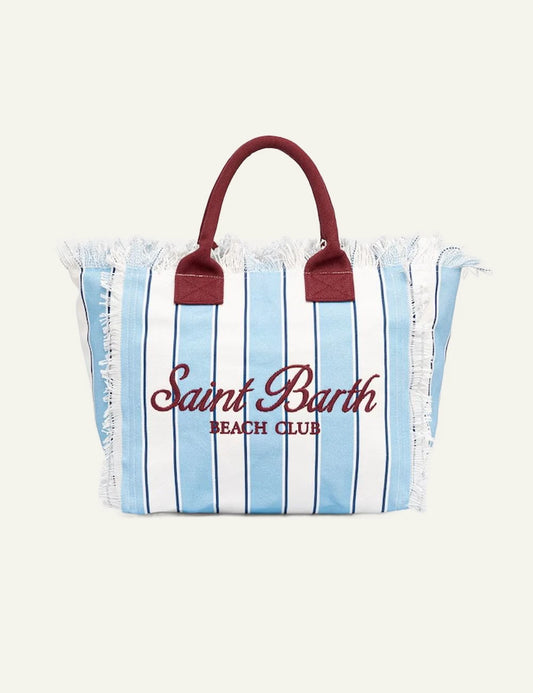 MC2 Saint Barth striped tote tsanta blue white me burgundy handles front view