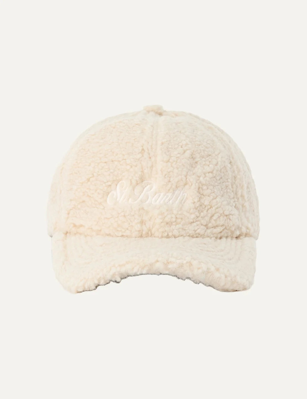 Mc2 Saint Barth beige teddy fleece baseball cap with curved visor and tonal embroidered Saint Barth logo