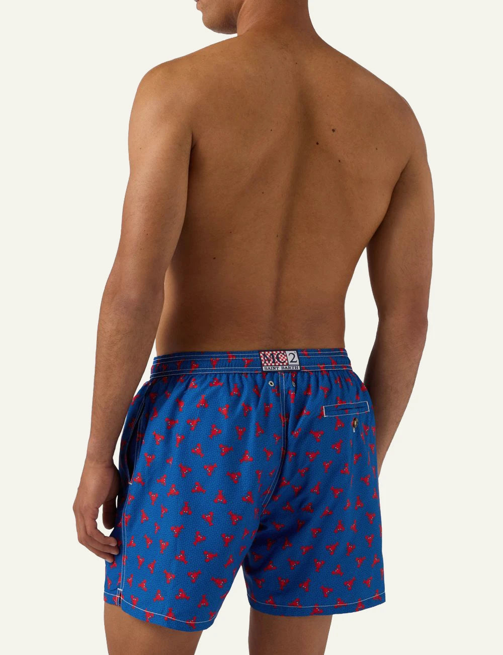 MC2 Saint Barth blue swim shorts with red lobster print back view