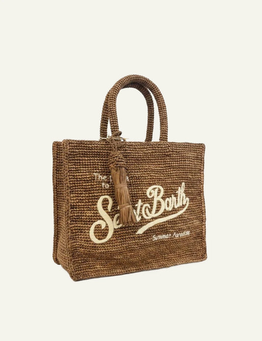 MC2 Saint Barth raffia handbag brown front logo