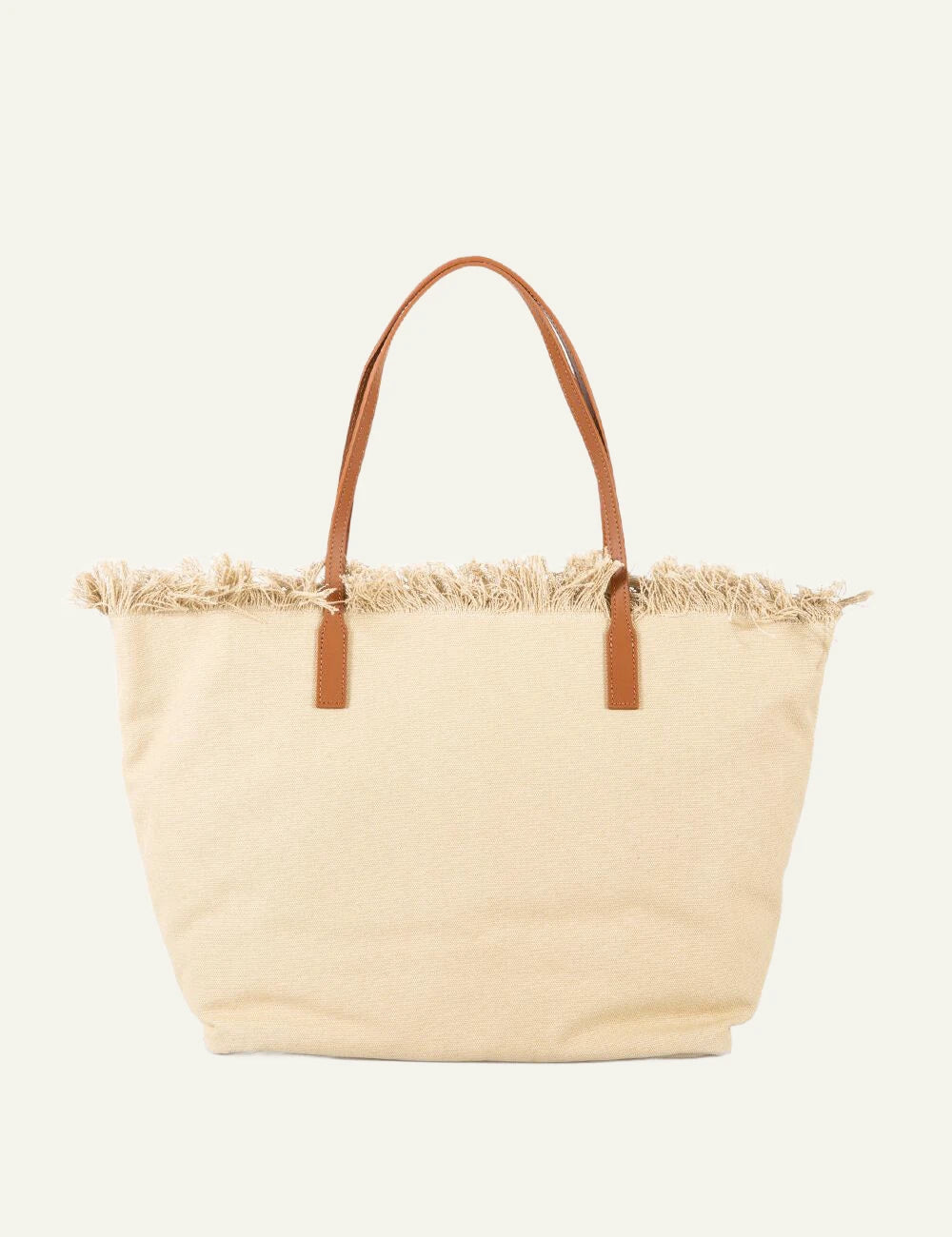 MC2 Saint Barth canvas tote bag beige fringe large shoulder bag back view