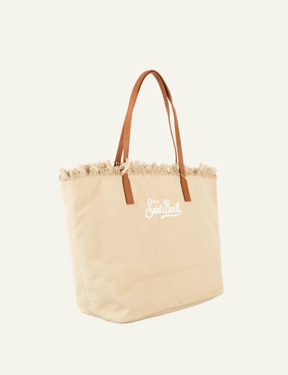 MC2 Saint Barth canvas tote bag beige fringe large shoulder bag side view