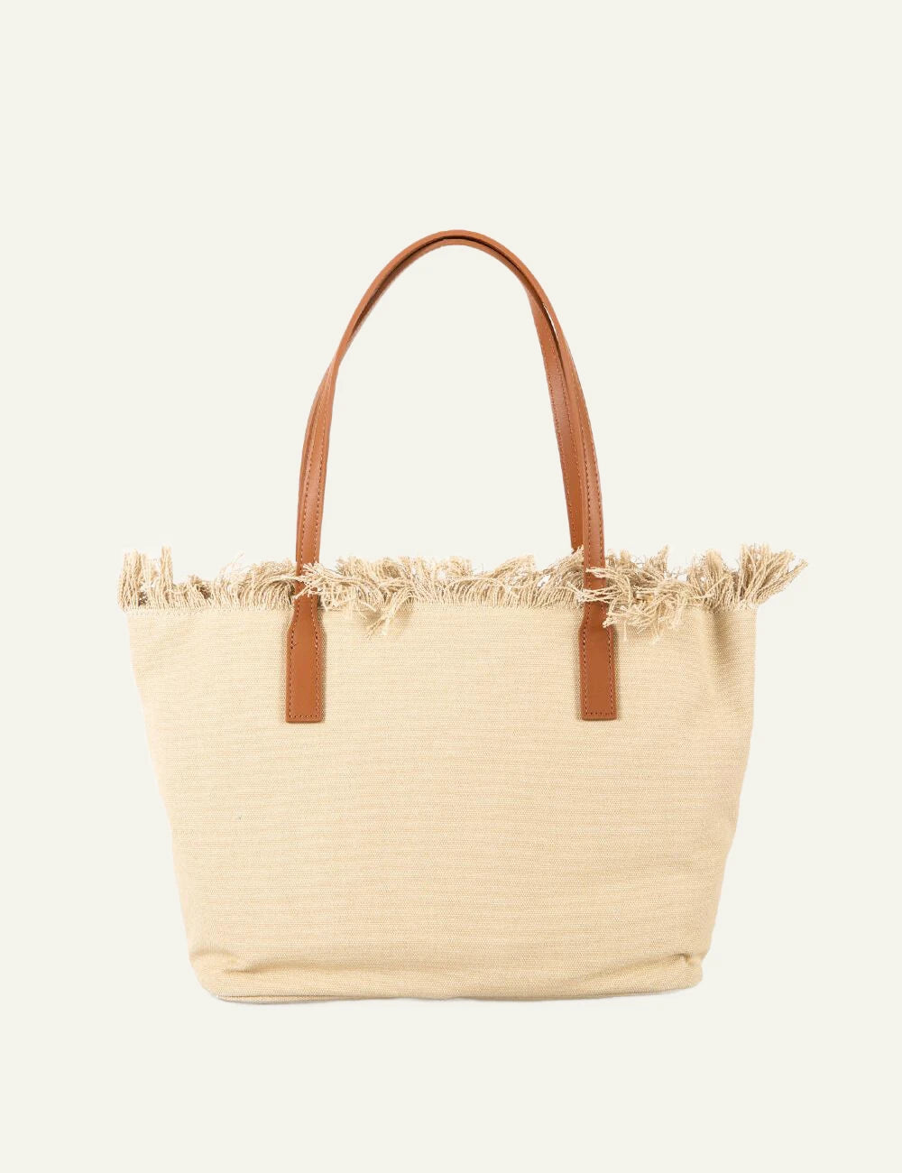 MC2 Saint Barth canvas tote bag beige fringe shoulder bag back view