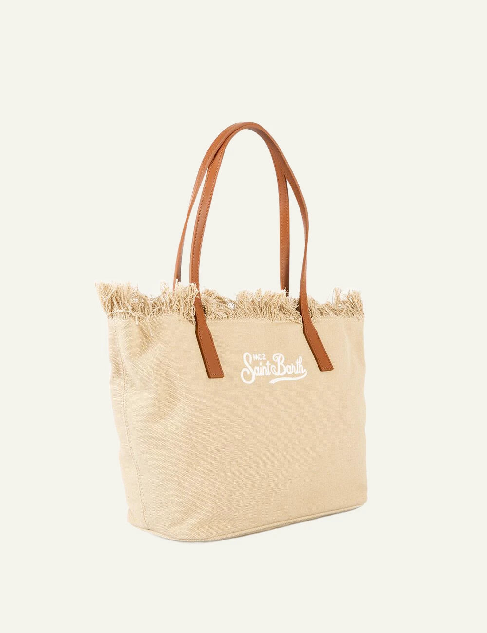 MC2 Saint Barth canvas tote bag beige fringe shoulder bag side view
